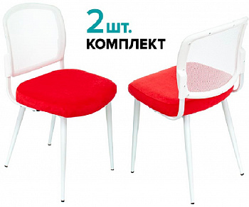 Стул для кухни Бюрократ KF-8W_2 комплект 2шт сетка/ткань красный металл белый на ножках (KF-8W/RED_2)