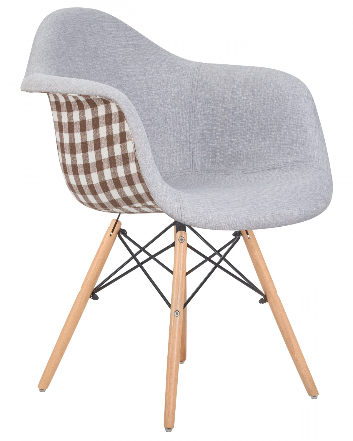 Стул обеденный DOBRIN DAW MONICA, ножки светлый бук, сиденье 009 коричневая клетка, бежевая ткань