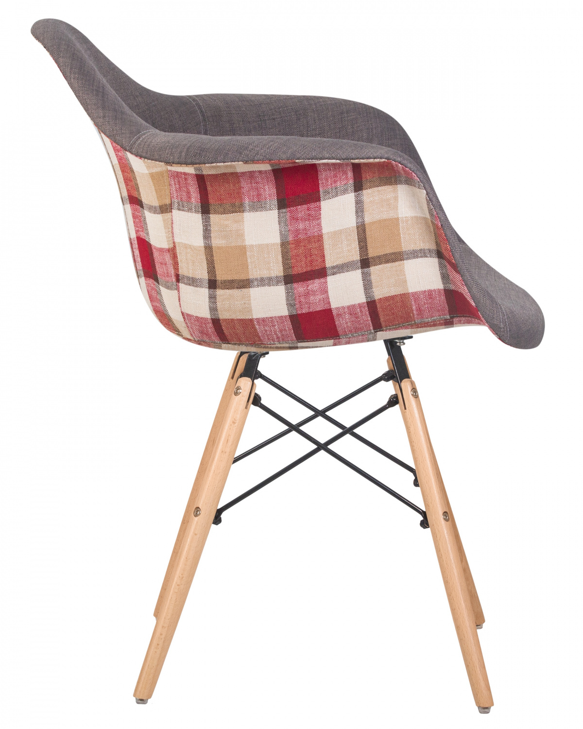 Стул обеденный DOBRIN DAW THOMAS, ножки светлый бук, сиденье 010 яркая клетка, серая ткань