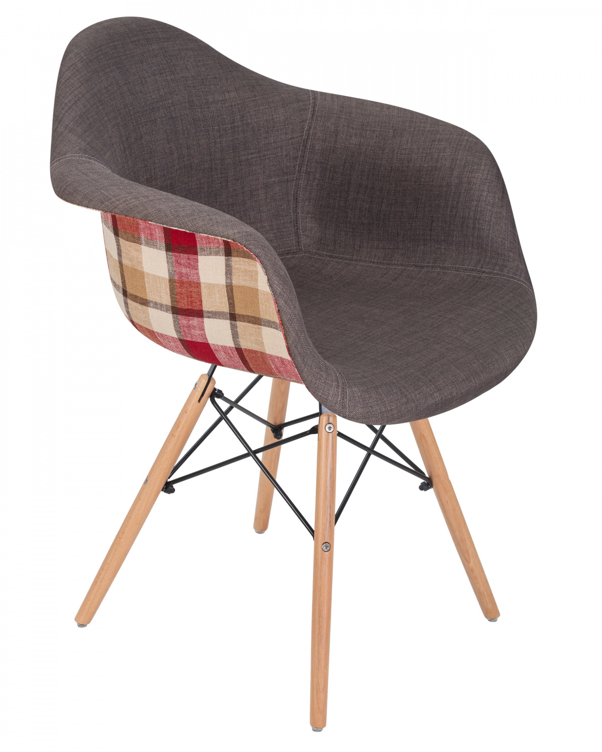 Стул обеденный DOBRIN DAW THOMAS, ножки светлый бук, сиденье 010 яркая клетка, серая ткань
