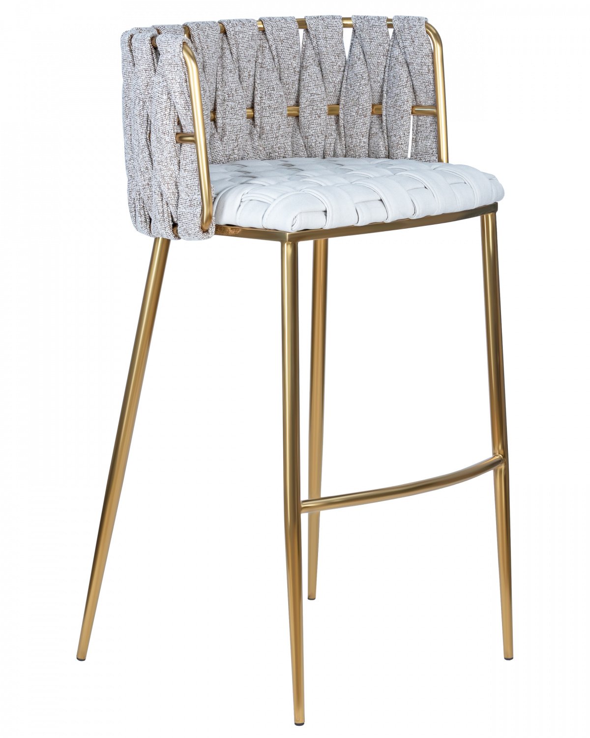 Стул барный DOBRIN EMMA GOLD, белый PU (T-01), белая ткань (F-49)