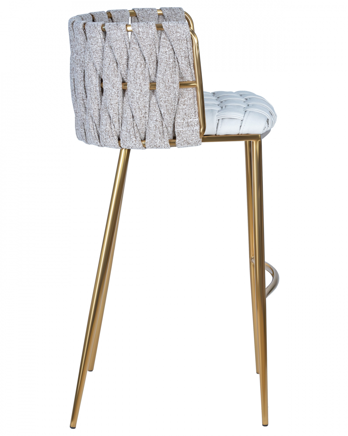 Стул барный DOBRIN EMMA GOLD, белый PU (T-01), белая ткань (F-49)