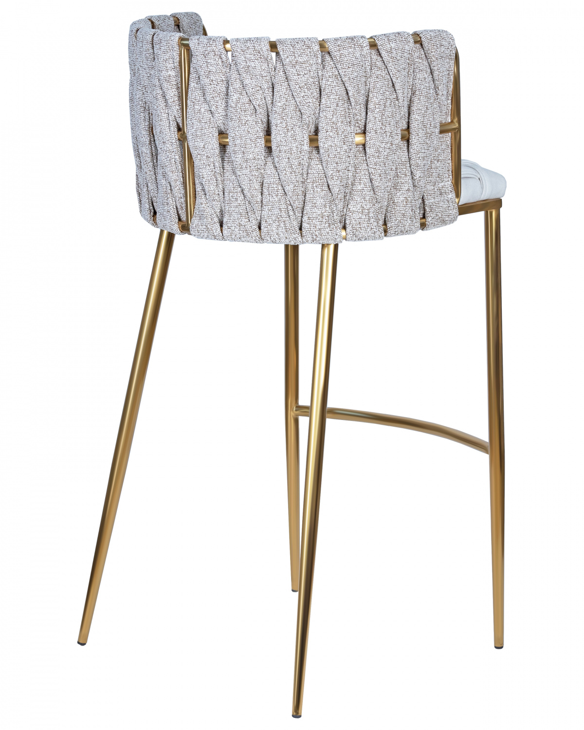 Стул барный DOBRIN EMMA GOLD, белый PU (T-01), белая ткань (F-49)