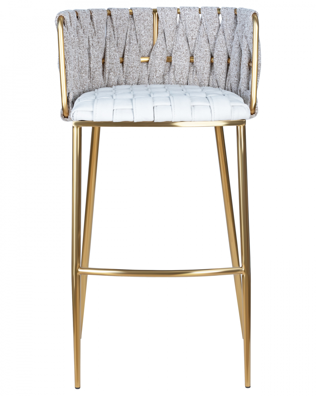 Стул барный DOBRIN EMMA GOLD, белый PU (T-01), белая ткань (F-49)