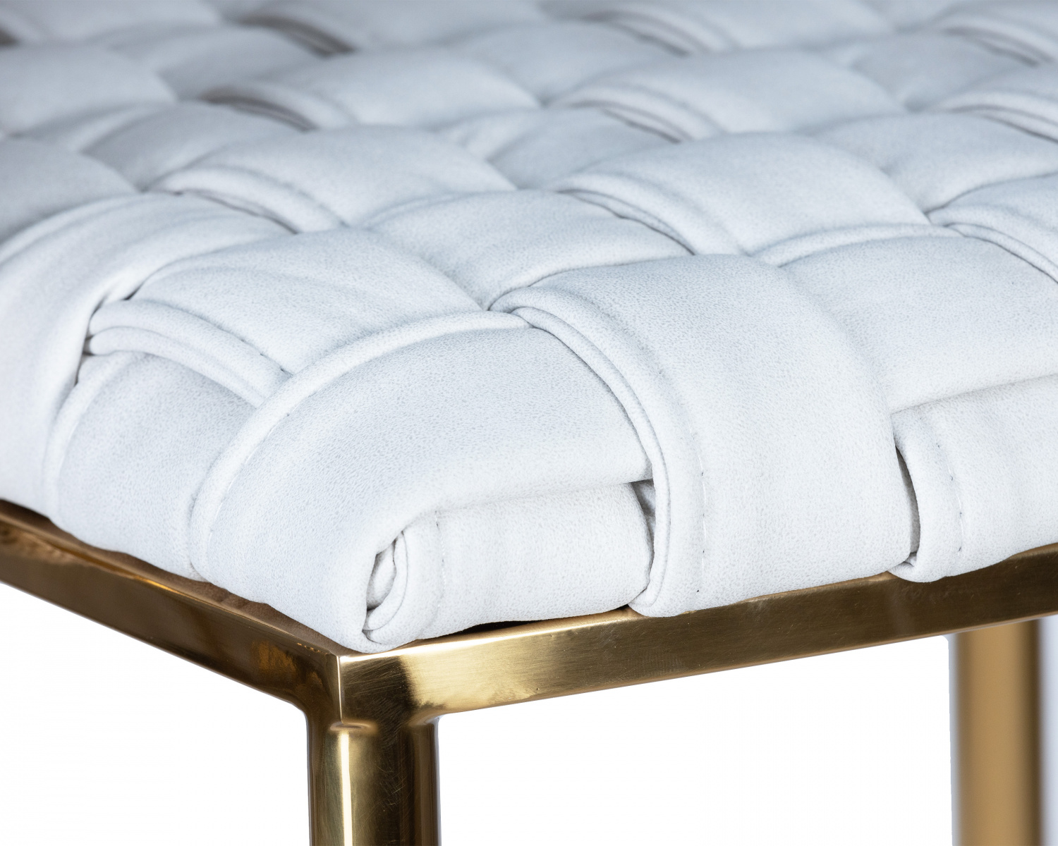 Стул барный DOBRIN EMMA GOLD, белый PU (T-01), белая ткань (F-49)