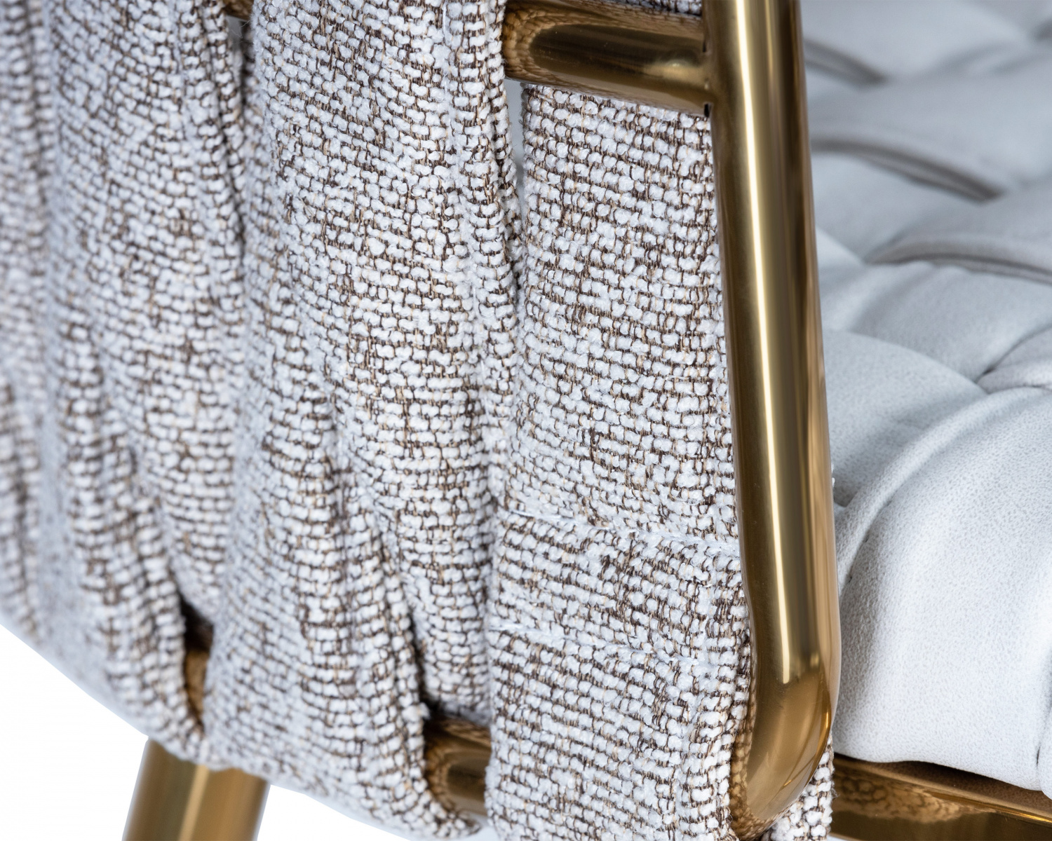 Стул барный DOBRIN EMMA GOLD, белый PU (T-01), белая ткань (F-49)